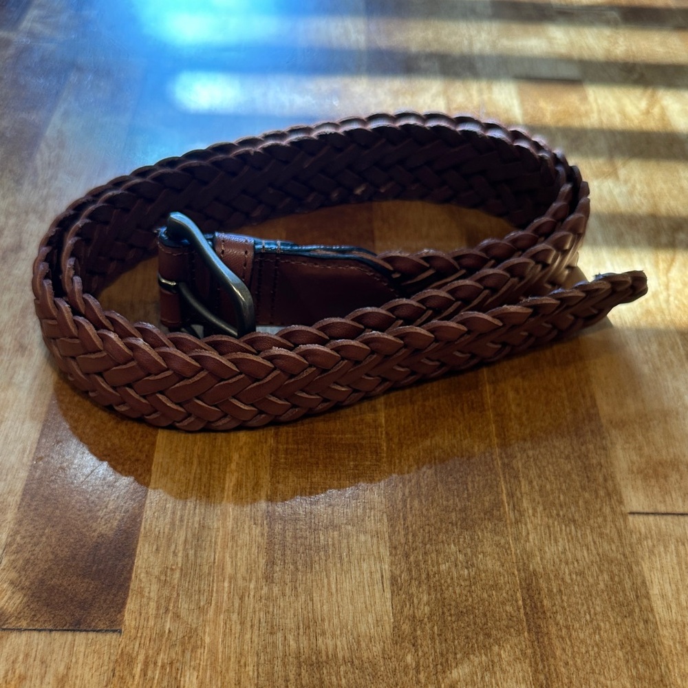 Lands’ End Men's Brown Braided Leather Belt L (36-38)
